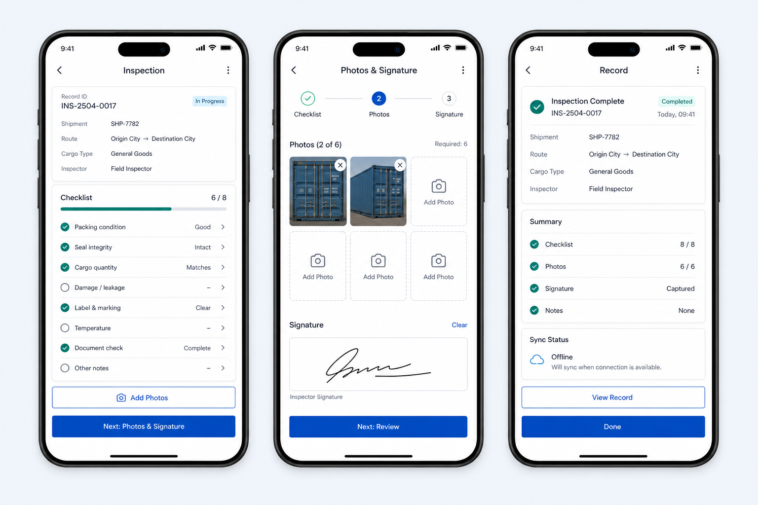 Cargo Inspection & Shipping Platform interface preview